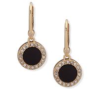 DKNY Gold Tone Drop Earrings for Women, Black Disc Crystal Pave Dangle Earrings, Elegant Drop Earrings, Beautiful Women's Jewelry
