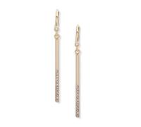 DKNY Gold-Tone Half-Pavé Bar Linear Drop Earrings - Gold Earrings for Women - Elegant Dangle Earrings - Beautiful Women's Jewelry, One Size, Brass, No Gemstone