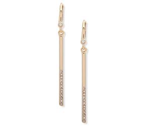 DKNY Gold-Tone Half-Pavé Bar Linear Drop Earrings - Gold Earrings for Women - Elegant Dangle Earrings - Beautiful Women's Jewelry, One Size, Brass, No Gemstone