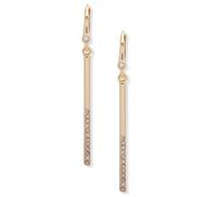 DKNY Gold Tone Half Pave Linear Drop Earrings