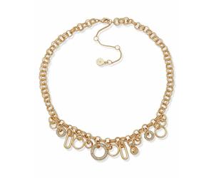 DKNY Gold Tone Pave Frontal Charm Necklace