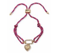 DKNY Gold Tone Pave Heart Charm Pink Cord Slider Bracelet