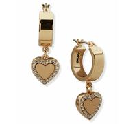 DKNY Gold Tone Pave Heart Drop Hoop Earrings