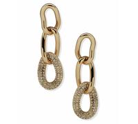 DKNY Gold Tone Pave Link Linear Drop Earrings