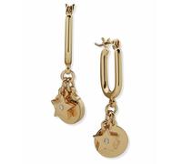 DKNY Gold Tone Pave Logo Charm Drop Earrings