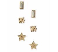 DKNY Gold Tone Pave Logo Charm Earrings - Pack of 3