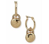DKNY Gold Tone Pave Logo Lock Drop Earrings