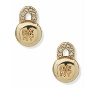 DKNY Gold Tone Pave Logo Lock Stud Earrings