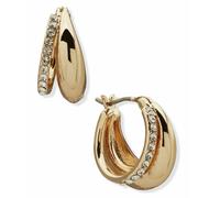 DKNY Gold Tone Pave Puffy Split Hoop Earrings