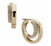 DKNY Gold Tone Pave Split Hoop Earrings