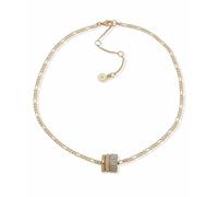 DKNY Gold Tone Pave White Baguette Pendant Necklace