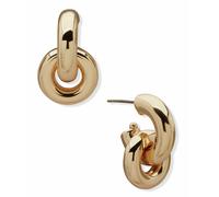DKNY Gold Tone Puffy Interlocking Curved Shapes Drop Earrings