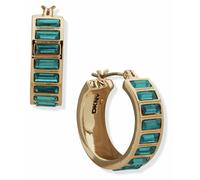 DKNY Gold Tone Teal Baguette Hoop Earrings