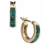 DKNY Gold Tone Teal Baguette Huggie Earrings