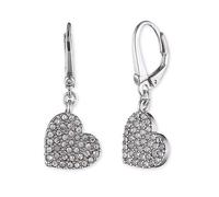 DKNY Heart Drop Earrings - Dangle Heart Earrings - Women's Silver Earrings with Leverback Closure - Great Gift for Women, One Size, Silver, No Gemstone