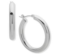 DKNY Hoop Earrings for Women, Small Thick Hoops, Lightweight Everyday Earrings, Gold-tone and Silver-tone Hoop earrings options, 30mm (Silver)