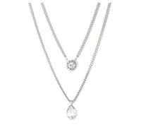 DKNY Silver Tone Crystal Drop Pendant Double Layer Necklace