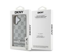 DKNY Leather Checkered Pattern Stripe Impact Case for iPhone 16 Beige Official