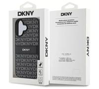 DKNY Leather Reapet Pattern Stripe Impact Case for iPhone 16 Black Genuine