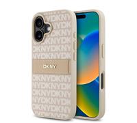 DKNY Leather Reapet Pattern Stripe Impact Case for iPhone 16 Pink Genuine