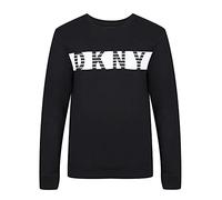DKNY Men’s Long Sleeved Top, Designer Loungewear with Branded White Contrast Chest Printed - Black