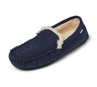 DKNY Men’s Moccasin Slippers | Warm Faux Fur Lined Slippers for Men | Soft Microfibre Suede Upper & Branded Sole | Comfortable House Slippers for Everyday Wear | Available in Black, Grey, Tan & Navy