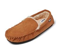 DKNY Men’s Moccasin Slippers | Warm Faux Fur Lined Slippers for Men | Soft Microfibre Suede Upper & Branded Sole | Comfortable House Slippers for Everyday Wear | Available in Black, Grey, Tan & Navy