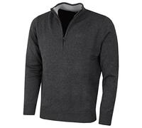 DKNY Mens Chunky Knit Quarter Zip Golf Sweater - Charcoal Marl - M