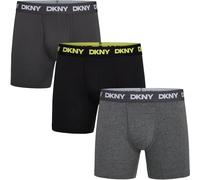 DKNY Mens Cooling Boxer Briefs - Cotton Moisture Wicking and Cooling Underwear 3-Pack, Jet/Black With Lime Punch Logo/Grey Heather, M