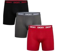 DKNY Mens Flex Boxer Briefs Underwear 3-Pack, Blacktoreador/Toreador/Charcol, S