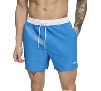 DKNY Men's Lightweight Quick Dry Volley UPF 40+ Protection Swim Trunk, Blue, Medium