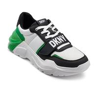 DKNY Men's Runner Mixed Media Sneaker with Logo Strap, Green, 8.5