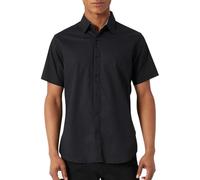 DKNY Mens Short Sleeve Button Down Shirts - Modern Fit, Breathable Stretch Cotton, Button Up Short Sleeve Dress Shirt for Men, Black, Medium
