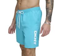 DKNY Men's Stretch Quick Dry Volley UPF 40+ Protection Swim Trunk, Turquoise, Large