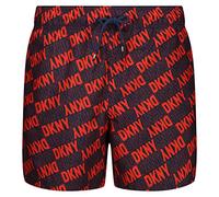 DKNY Mens Trunks/Shorts in Red Branded Print, Polyester Quick Dry Adult Shorts Swim Trunks, Red/Black, M UK