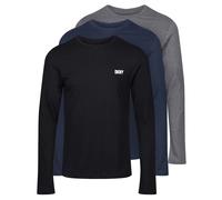 DKNY Mens Warrior 3 Pack Long Sleeve T-Shirt in Navy Grey Cotton - Size Small