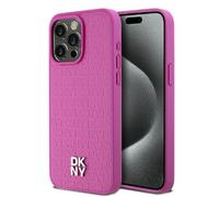 DKNY PU Leather Repeat Pattern Stack Logo MagSafe Case for iPhone 15 Pro Pink