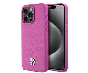 DKNY PU Leather Repeat Pattern Stack Logo MagSafe Case for iPhone 15 Pro Pink