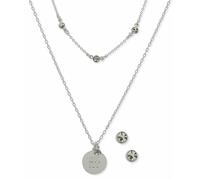 DKNY Silver Tone Logo Crystal Earrings and Pendant Set