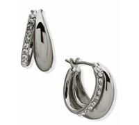 DKNY Silver Tone Pave Puffy Split Hoop Earrings