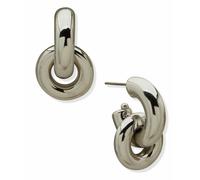 DKNY Silver Tone Puffy Interlocking Curved Shapes Drop Earrings