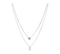 DKNY Silver-Tone Two Row Double Pendant Necklace for Women with a Crystal Stone
