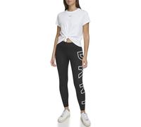 DKNY SPORT Women's High Waist 7/8 Length Exploding Logo Legging, White, XS