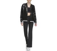 DKNY SPORT Women's Sequin Full Zip Bomber, Black, S