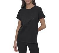 DKNY Stacked Rhinestone Outline Graphic Crew Neck tee T-Shirt for Women, Black/White, S