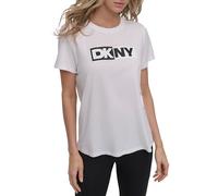 DKNY, T-Shirt, Two Tone LG C-NK Tee, White, XS