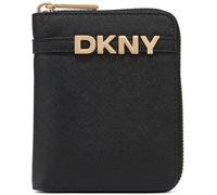 DKNY Women Avril Small Zip Around Wallet Billfold, Black and Gold