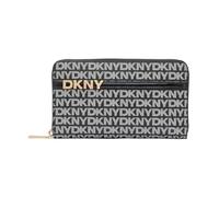 DKNY Women Avril Zip Around Wallet Billfold, Black and Black Logo, Large