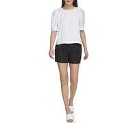 DKNY Women's 3/4 Sleeve Satin Blouse, White, S