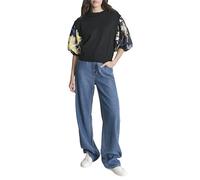 DKNY, Women's 3/4 SLV PRNTD SCRF T, BK/ABST Tiger,XXS, Bk/Abst Tiger, XL